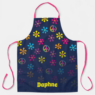 Tablier Hippie super Paix et Douche à Fleur Nom personnali