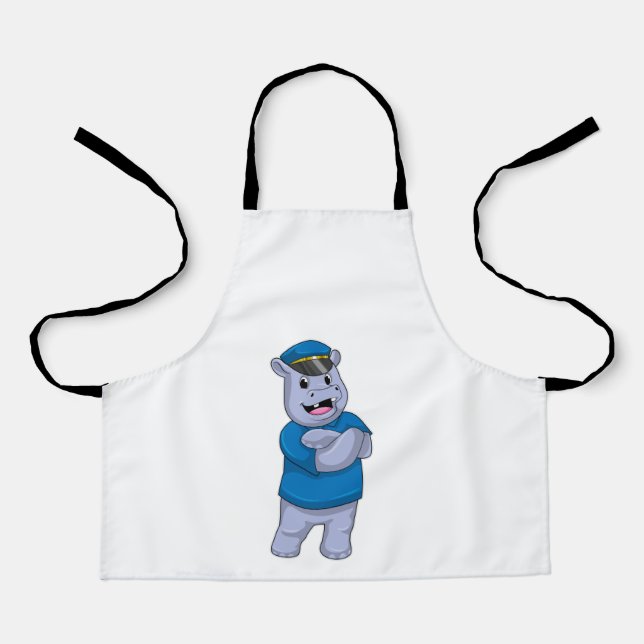 Tablier Hippo en tant que policier avec casquette de polic (Recto)