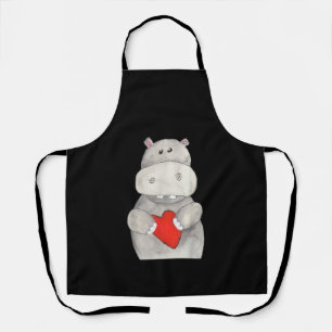 Tablier Hippopotame mignon tenant le coeur   Love Hippo
