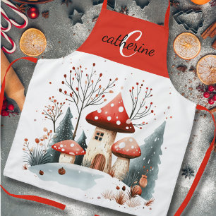 Tablier Hiver Bois Forêt Champignons Monogramme Nom