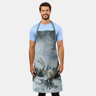 Tablier Hiver Forêt forestière Stade Deer Night Sky Apron