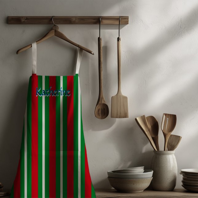 Tablier Holiday Colours Green Red White Stripes (Créateur téléchargé)