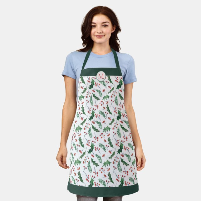 Tablier Holly et Berry Motif de Noël Monogram (Porté)