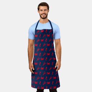 Tablier Homard crabe hippocampe marine bleu rouge motif