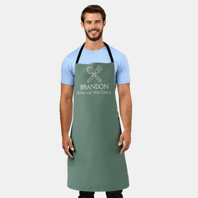 Tablier Homme's Elegant Sage Green Chef Modern Grill BBQ (Porté)