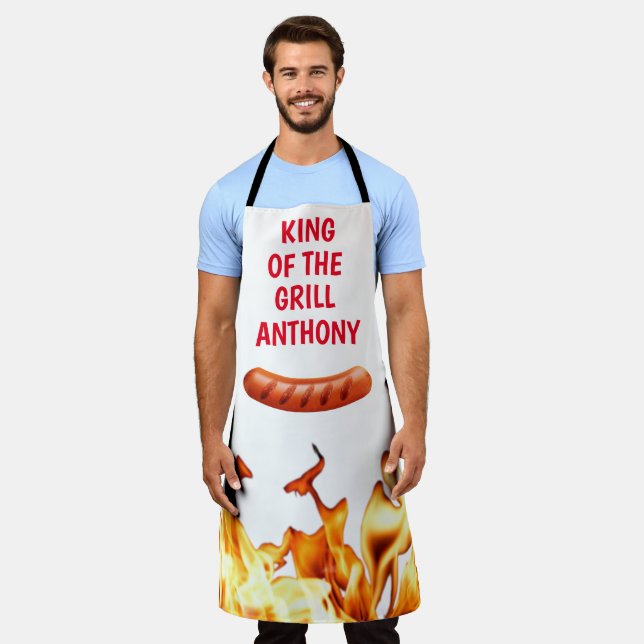 Tablier Hommes Saucisse Blanc Roi du Grill Chef BBQ (Porté)