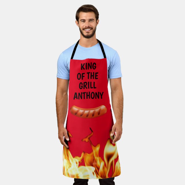 Tablier Hommes Saucisse rouge Roi du Grill Chef BBQ Apron (Porté)