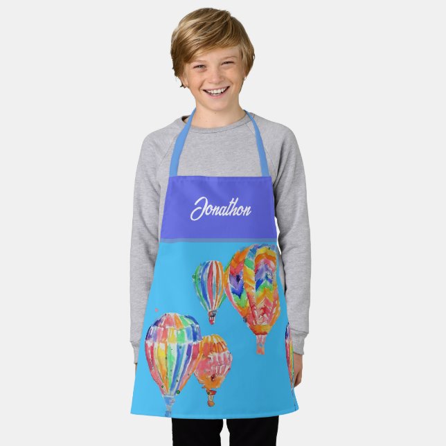 Tablier Hot Air Balloon Aquarelle Garçons Enfants Nom Apro (Porté)
