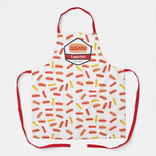 Tablier Hot Dog Fast Food Motif Retro BBQ Monogramme (Recto)