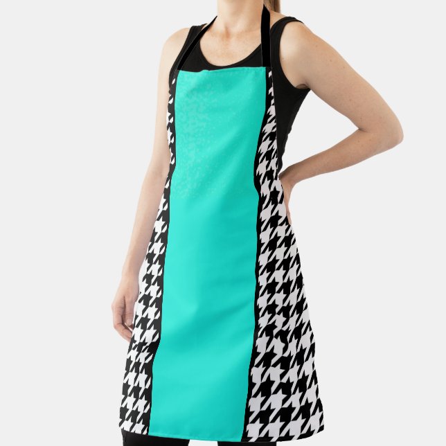 Tablier Houndstooth, turquoise, noir et blanc à damiers (Insitu)