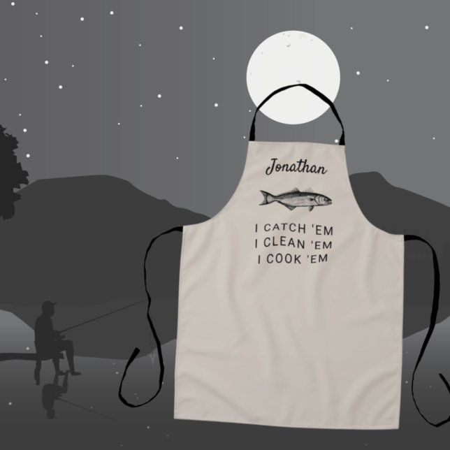 Tablier Humour de pêche cadeau personnalisé pêcheur (Créateur téléchargé)
