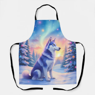 Tablier Husky sibérien Aurores boréales Noël Hiver
