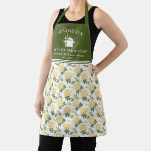 Tablier Hydragea jaune Floral Reine de la cuisine