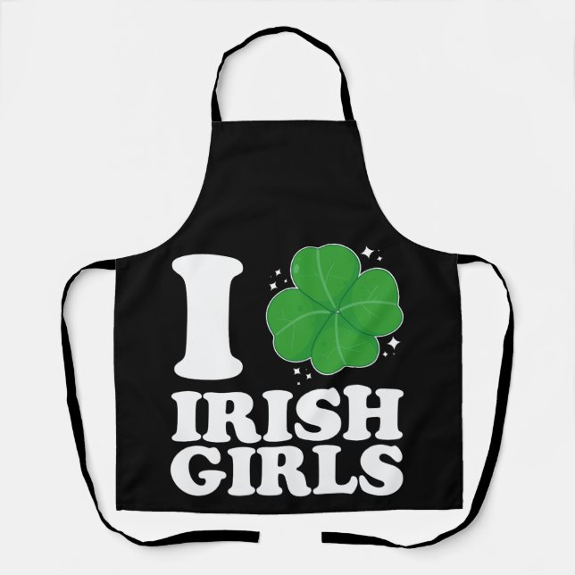 Tablier I Love Irish Girls Shamrock Heart St Patrick's Day (Recto)