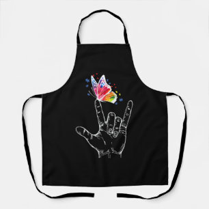 Tablier I Love You Hand Sign Language Butterfly Autism