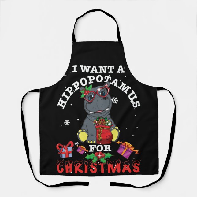 Tablier I Want A Hippopotamus For Christmas Xmas Hippos (Recto)