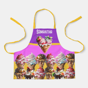 Tablier Ice crème gaufre cône filles rose jaune nom 3D