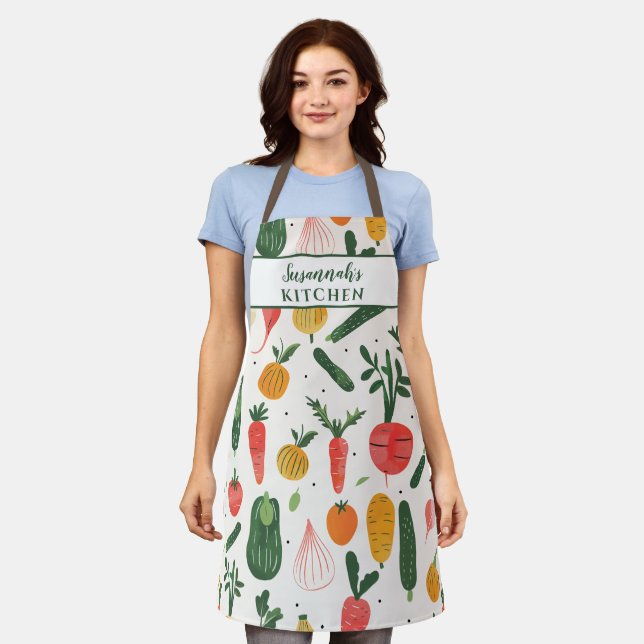 Tablier Illustration amusante de légumes Femme (Porté)