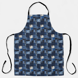 Tablier Illustration d'art en tissu de Dénim de Patchwork