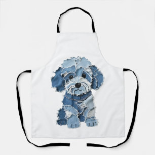 Tablier Illustration de chien en patchwork de denim mignon