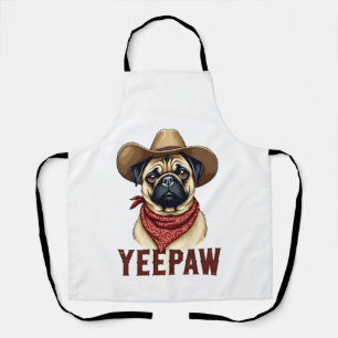 Tablier Illustration de chien western YeePaw Pug cowboy vi