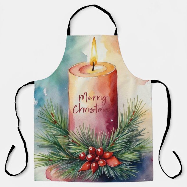 Tablier Illustration de la bougie de Noël de l'aquarelle (Recto)