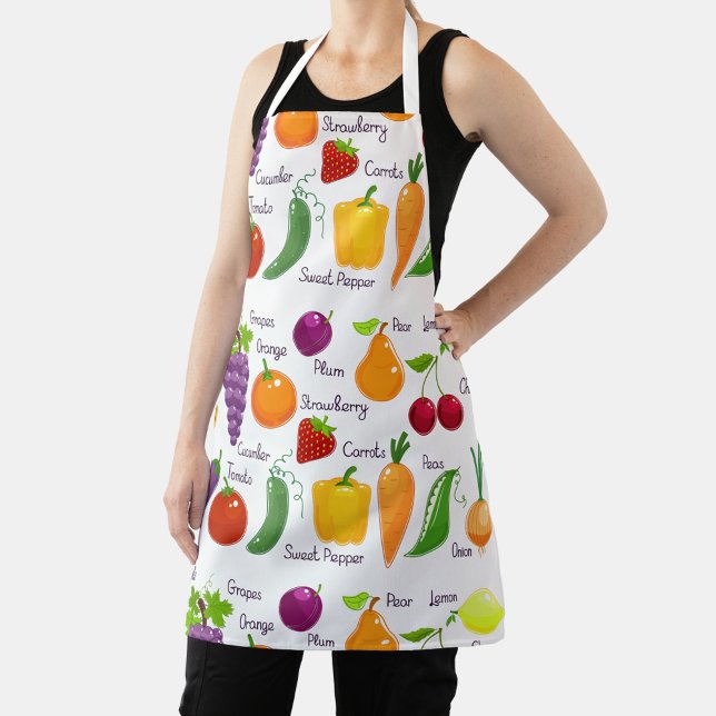 Tablier Illustrations dynamiques des fruits et légumes (Size: All-Over Print Apron, Medium 26"x30")