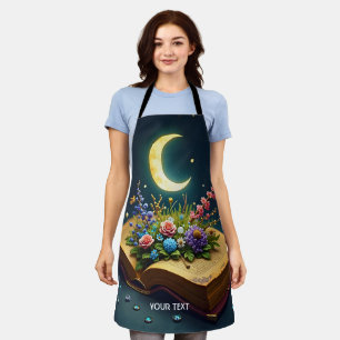 Tablier Imaginaire Mignonne Lune Livre Fleurs