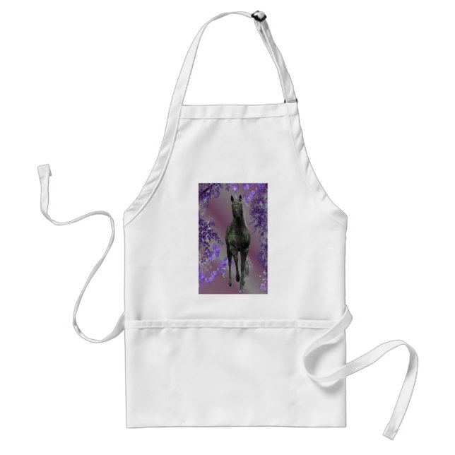 Tablier Imaginaire noir Unicorn Fleurs (Devant)