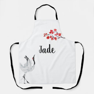 Tablier Impression D'Encre Japonaise Sakura Et Grue