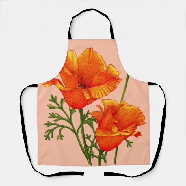 Tablier imprimé de pavot orange California (Recto)