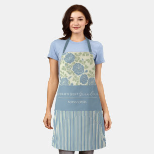 Tablier Imprimé floral à rayures bleu vert