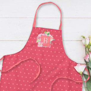 Tablier Initiale Monogrammée Aquarelle Florale Corail Rose