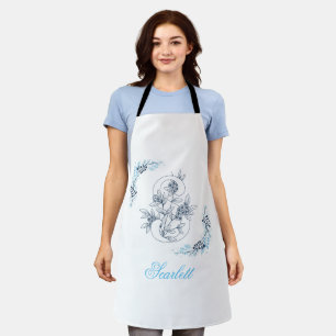 Tablier Initiale "S" Monogramme bleu Calme Floral