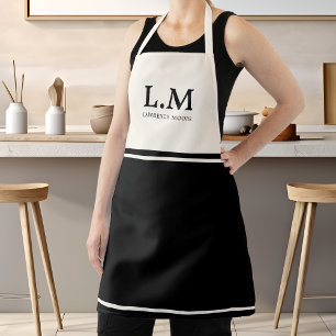 Tablier Initiales Nom Monogramme Noir Élégant
