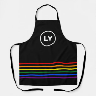 Tablier Initiales personnalisées LGBTQ Rainbow Noir