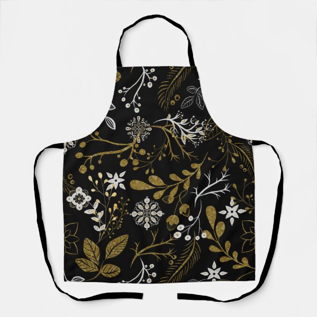 Tablier Intricate floral pattern with gold and white  (Recto)