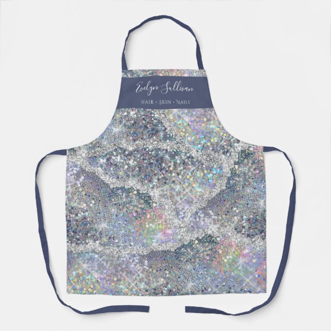 Tablier Iridescente argent parties scintillant beauté prof (Recto)