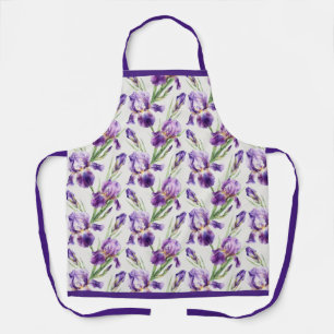 Tablier Iris floral botanique à l'aquarelle violette 