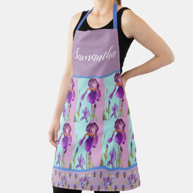 Tablier Iris Floral Shabby Chic Purple Aqua Lavender Apron (Insitu)
