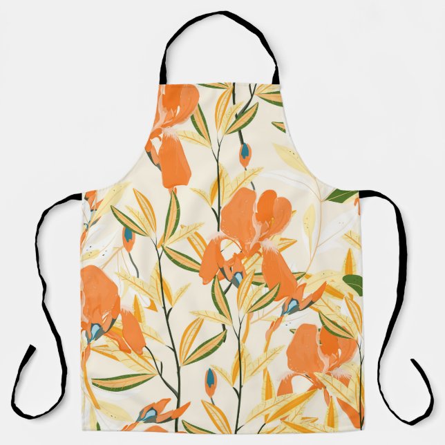 Tablier Iris orange : motif floral transparent (Recto)