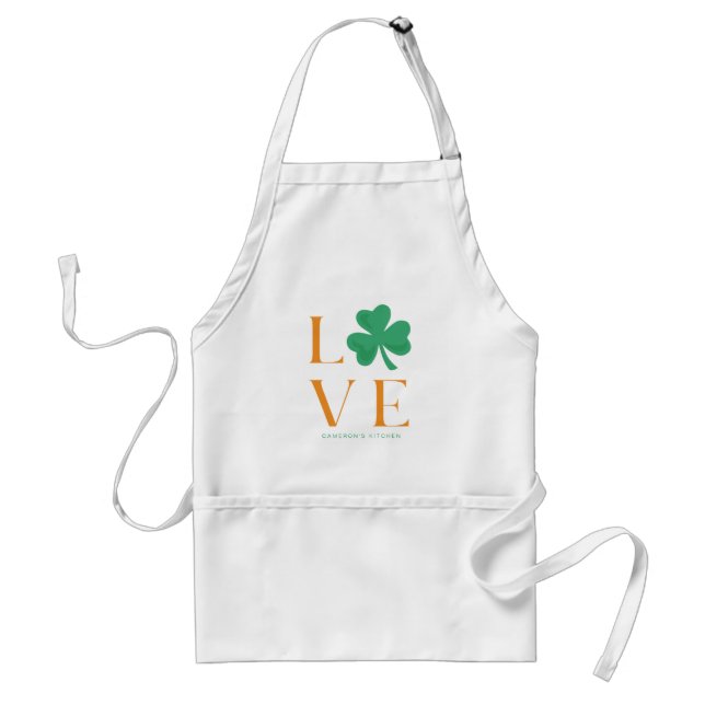 Tablier Irish Love Shamrock Green et Orange Custom (Devant)