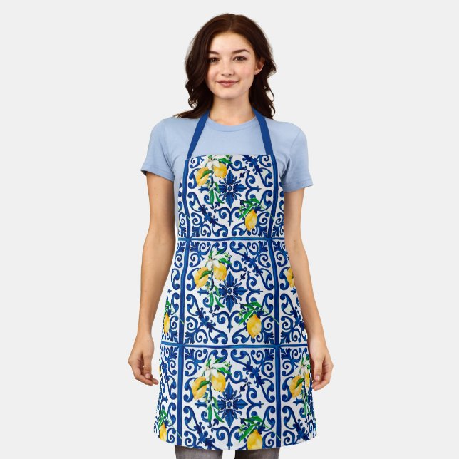 Tablier Italian style,mosaic,blue,lemon, (Porté)