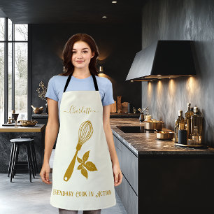 Tablier Ivory avec Dark Gold Whisk et Herb Design