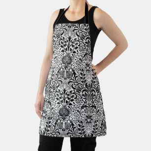 Tablier Jacobean Floral Damask, noir, blanc et gris
