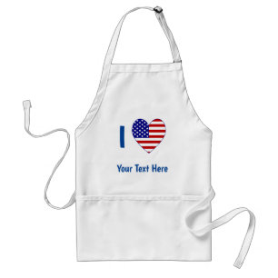 Tablier J'aime (Cœur Drapeau USA) Votre Texte Bleu