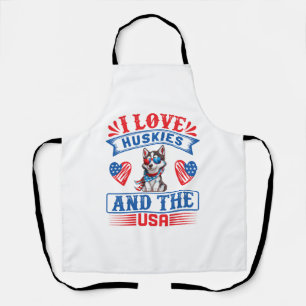 Tablier J'aime les Huskies sibériens et les USA