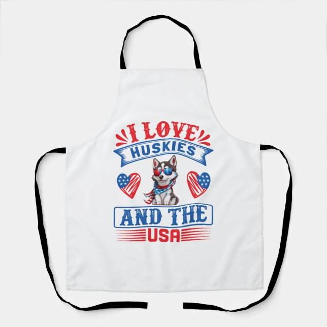 Tablier J'aime les Huskies sibériens et les USA (Recto)