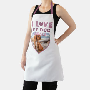 Tablier J'aime mon chien rose Coeur Photo Nom de l'animal