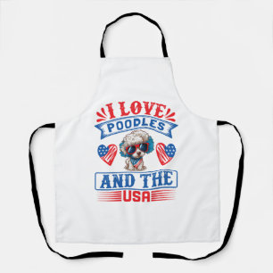 Tablier J'aime Poodles et les USA 01